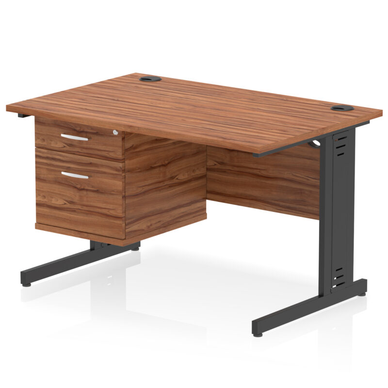 impulse 1200mm cable managed straight desk with single fixed pedestal