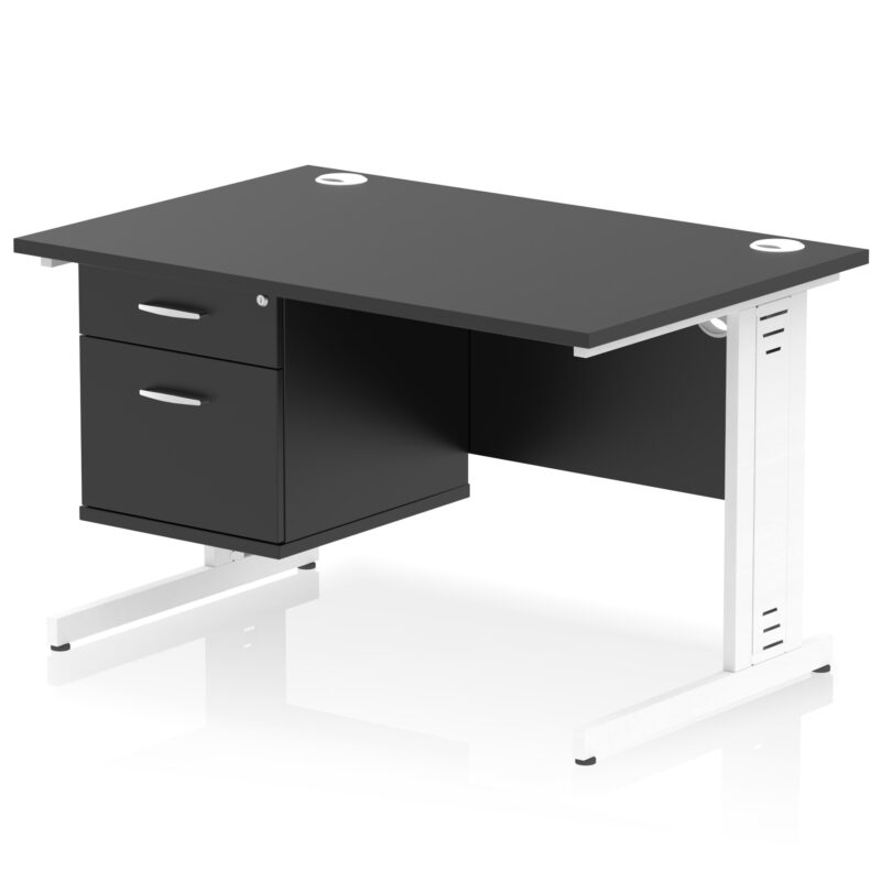 impulse 1200mm cable managed straight desk with single fixed pedestal