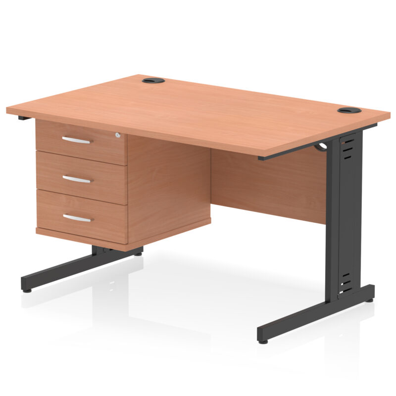 impulse 1200mm cable managed straight desk with single fixed pedestal