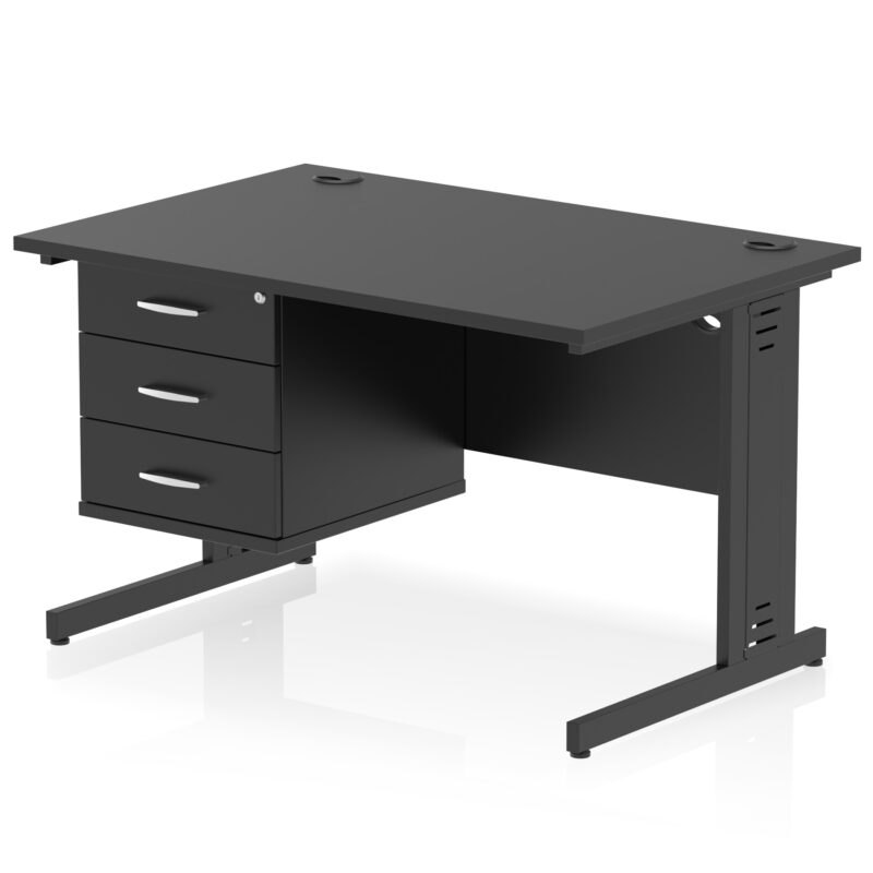impulse 1200mm cable managed straight desk with single fixed pedestal