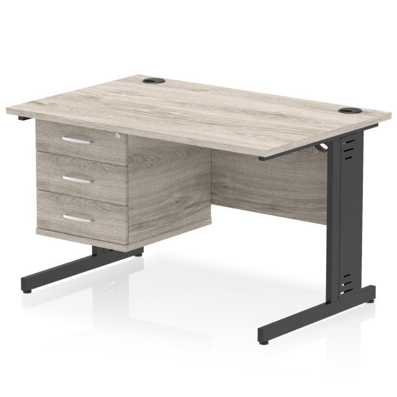 impulse 1200mm cable managed straight desk with single fixed pedestal