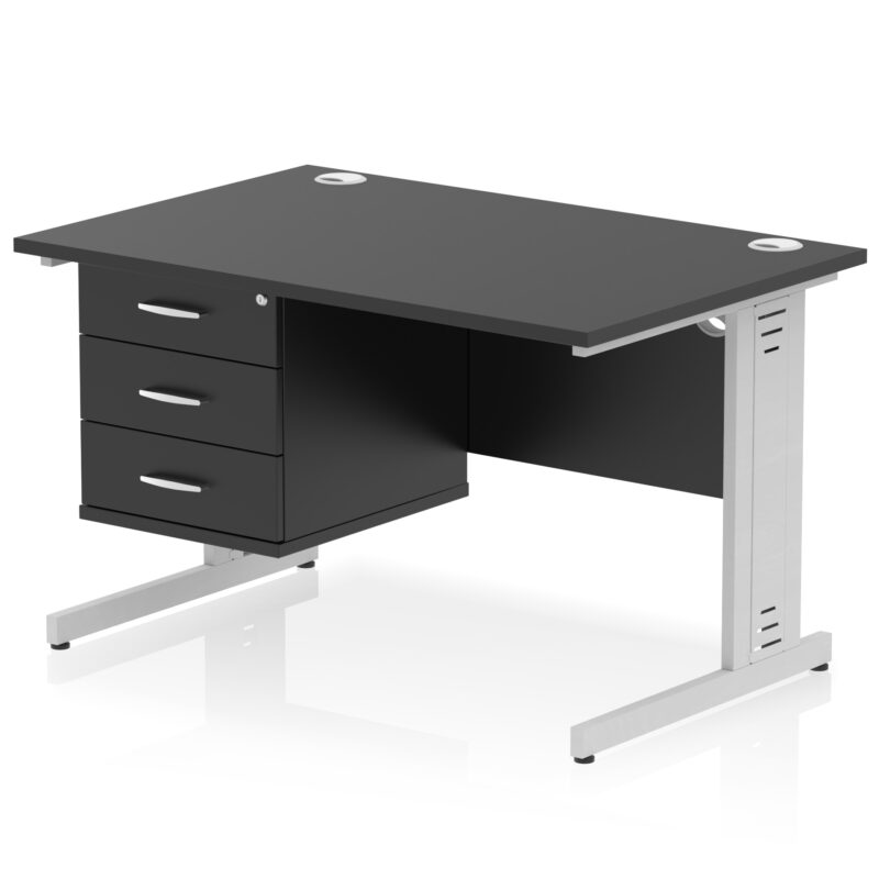 impulse 1200mm cable managed straight desk with single fixed pedestal