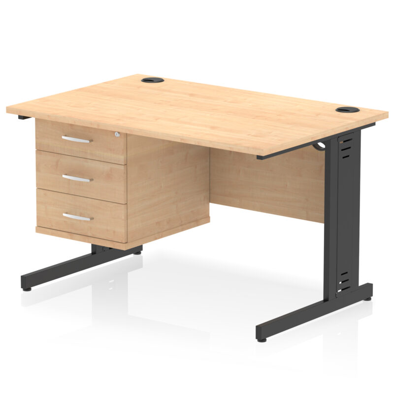 impulse 1200mm cable managed straight desk with single fixed pedestal