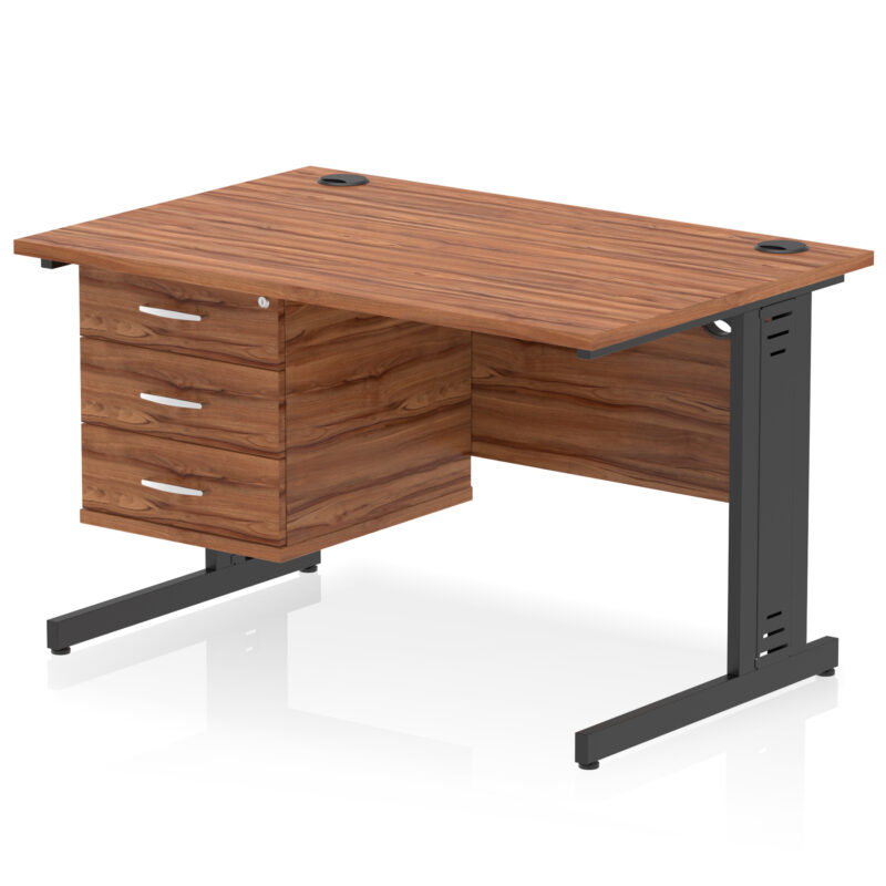 impulse 1200mm cable managed straight desk with single fixed pedestal