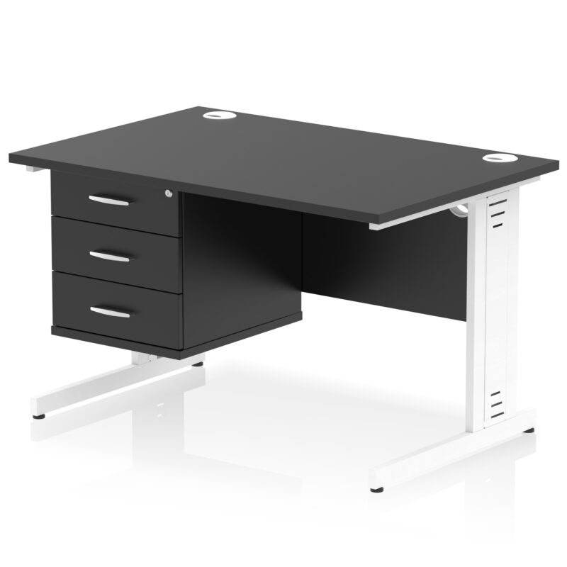 impulse 1200mm cable managed straight desk with single fixed pedestal