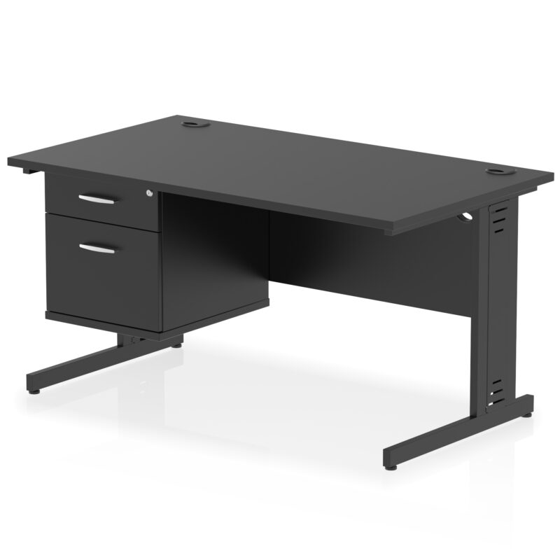 impulse 1400mm cable managed straight desk with single fixed pedestal