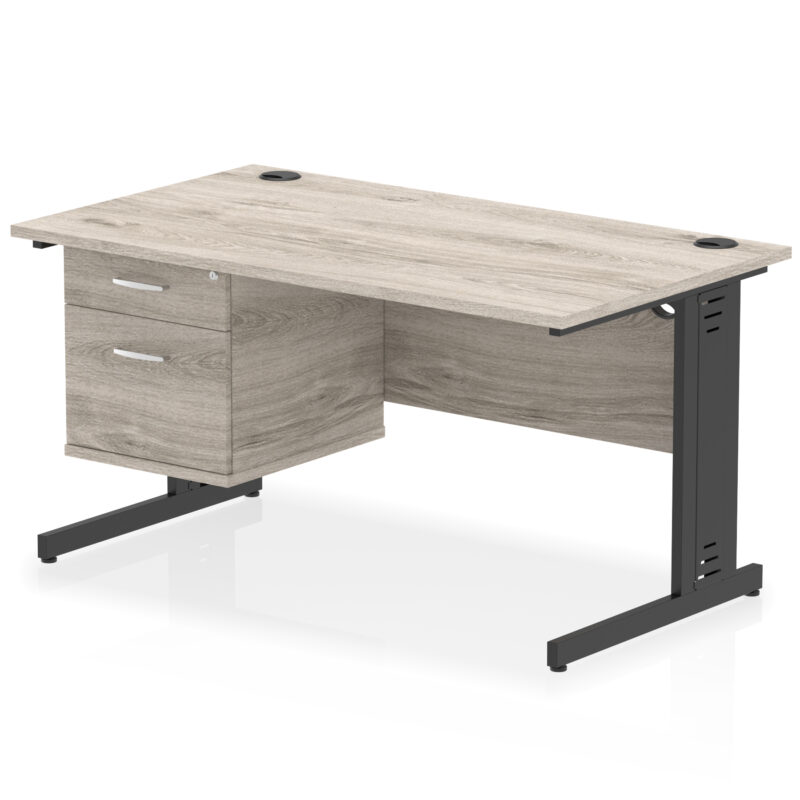 impulse 1400mm cable managed straight desk with single fixed pedestal