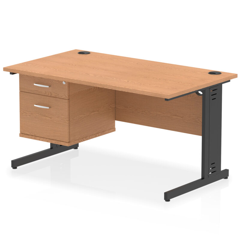 impulse 1400mm cable managed straight desk with single fixed pedestal