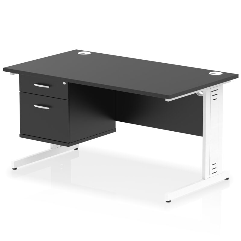 impulse 1400mm cable managed straight desk with single fixed pedestal