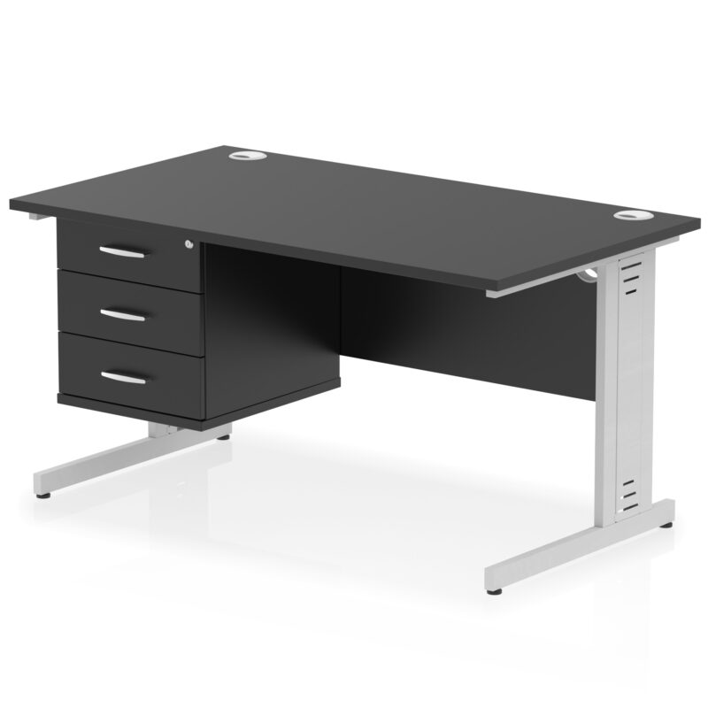 impulse 1400mm cable managed straight desk with single fixed pedestal