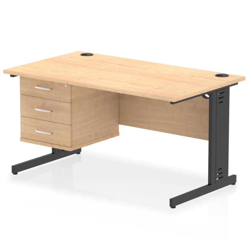 impulse 1400mm cable managed straight desk with single fixed pedestal