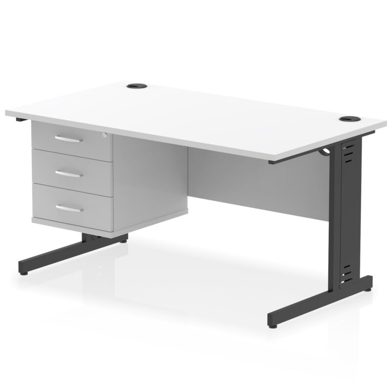 impulse 1400mm cable managed straight desk with single fixed pedestal
