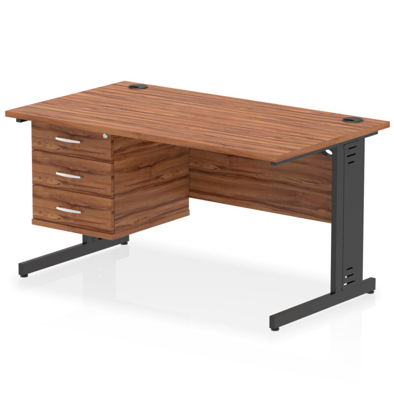 impulse 1400mm cable managed straight desk with single fixed pedestal