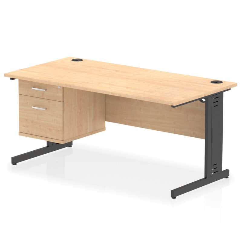 impulse 1600mm cable managed straight desk with single fixed pedestal
