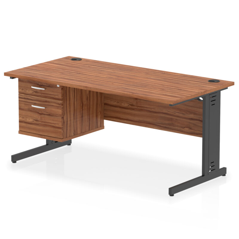 impulse 1600mm cable managed straight desk with single fixed pedestal