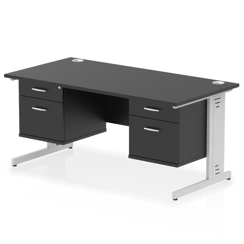 impulse 1600mm cable managed straight desk with two fixed pedestal