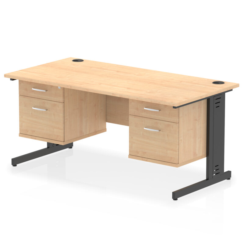 impulse 1600mm cable managed straight desk with two fixed pedestal