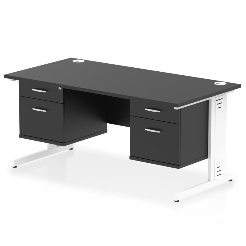 impulse 1600mm cable managed straight desk with two fixed pedestal