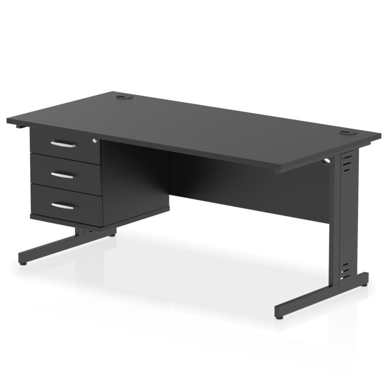 impulse 1600mm cable managed straight desk with single fixed pedestal