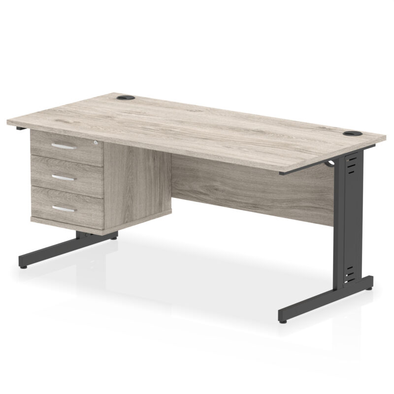 impulse 1600mm cable managed straight desk with single fixed pedestal