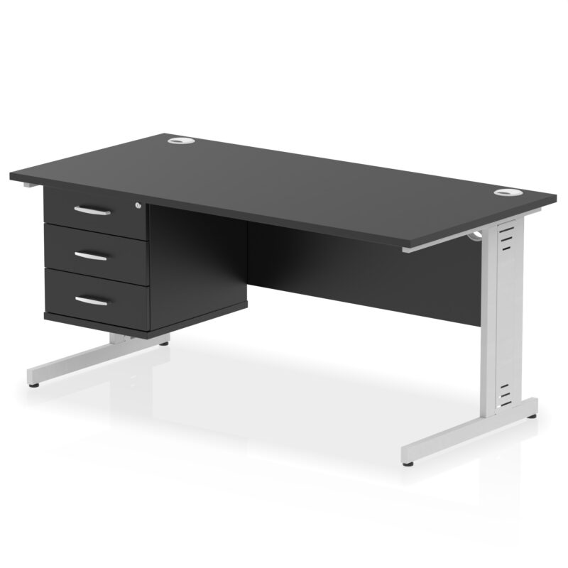 impulse 1600mm cable managed straight desk with single fixed pedestal