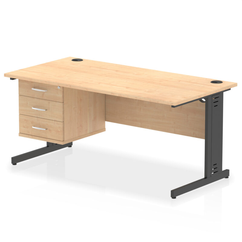 impulse 1600mm cable managed straight desk with single fixed pedestal