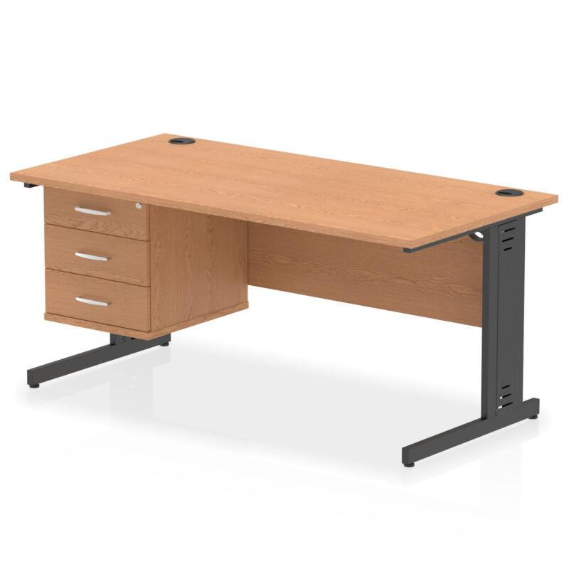 impulse 1600mm cable managed straight desk with single fixed pedestal
