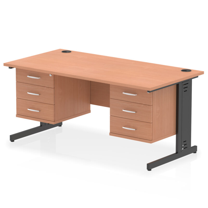 impulse 1600mm cable managed straight desk with two fixed pedestal