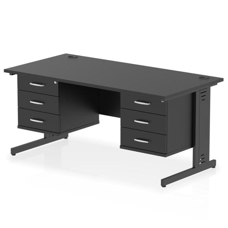 impulse 1600mm cable managed straight desk with two fixed pedestal