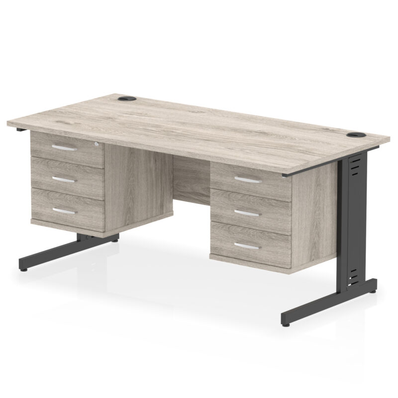 impulse 1600mm cable managed straight desk with two fixed pedestal