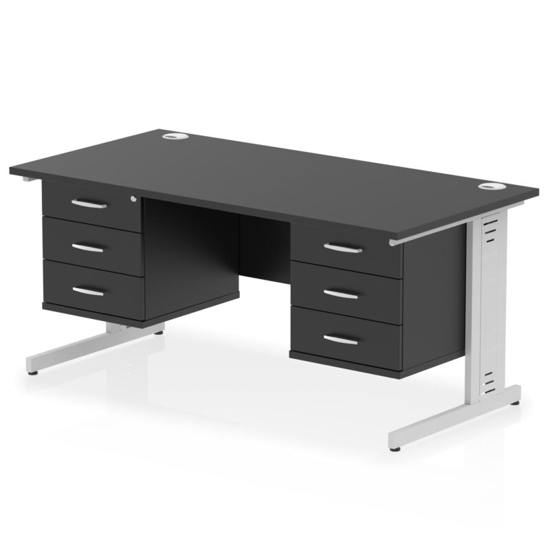 impulse 1600mm cable managed straight desk with two fixed pedestal