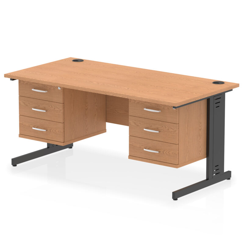 impulse 1600mm cable managed straight desk with two fixed pedestal