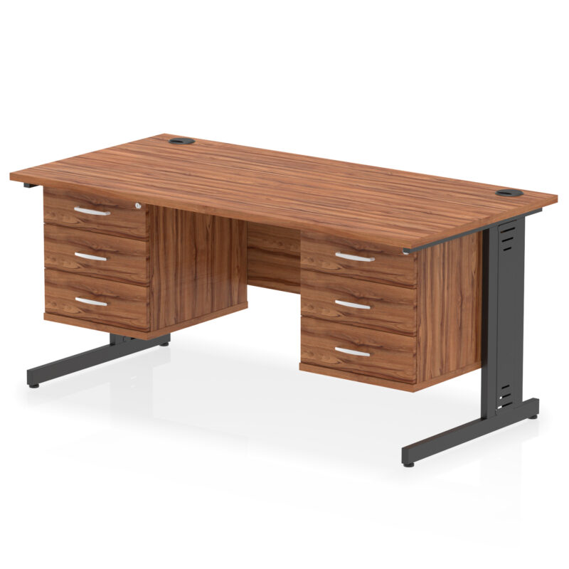 impulse 1600mm cable managed straight desk with two fixed pedestal