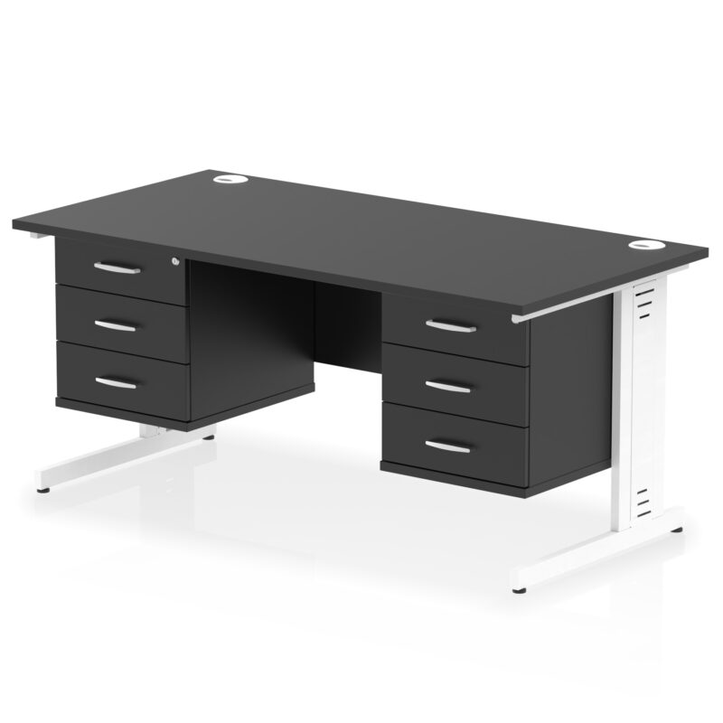 impulse 1600mm cable managed straight desk with two fixed pedestal