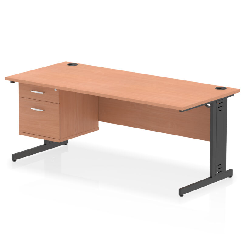 impulse 1800mm cable managed straight desk with single fixed pedestal