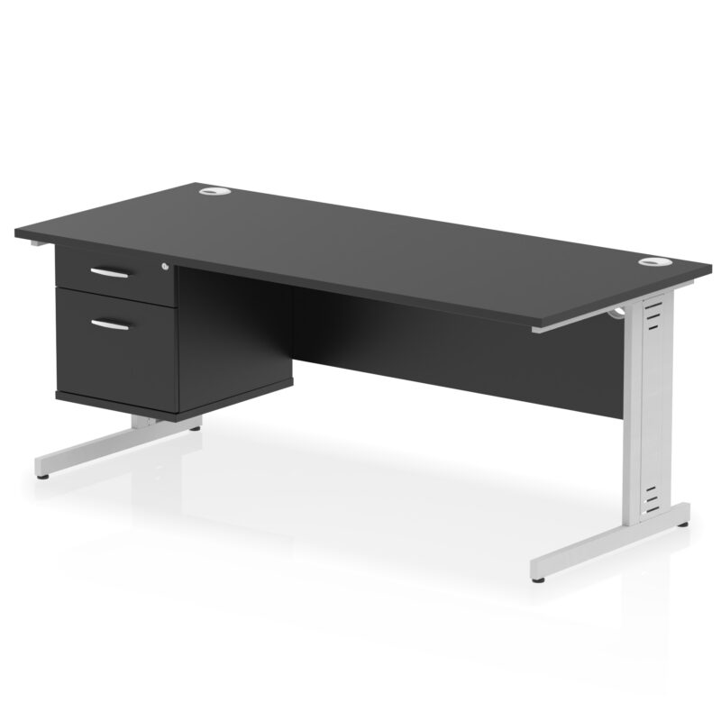 impulse 1800mm cable managed straight desk with single fixed pedestal