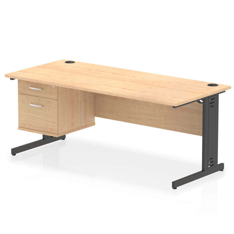 impulse 1800mm cable managed straight desk with single fixed pedestal