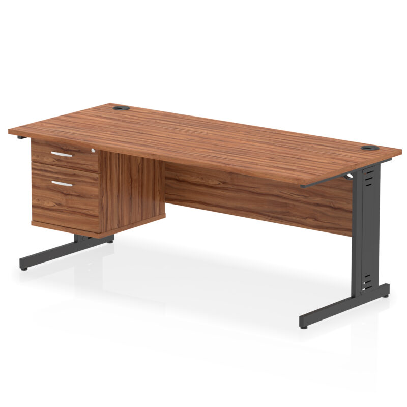 impulse 1800mm cable managed straight desk with single fixed pedestal