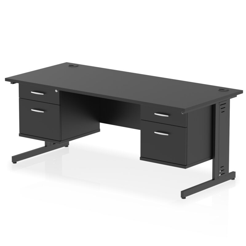 impulse 1800mm cable managed straight desk with two fixed pedestal