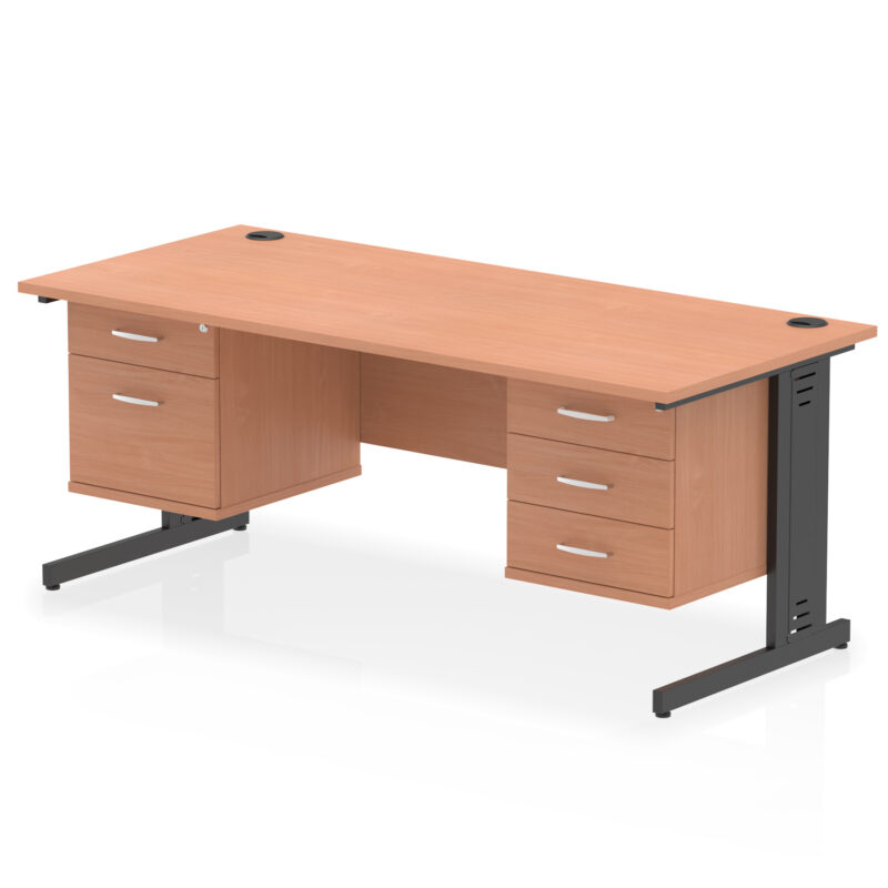 impulse 1800mm cable managed straight desk with two fixed pedestal