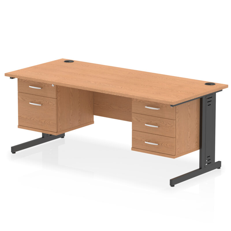 impulse 1800mm cable managed straight desk with two fixed pedestal