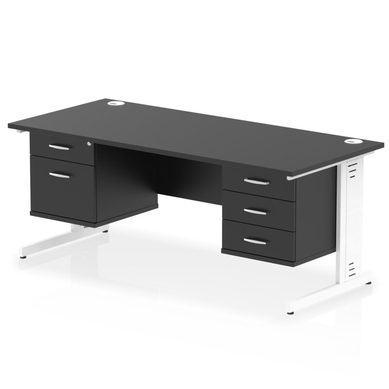 impulse 1800mm cable managed straight desk with two fixed pedestal