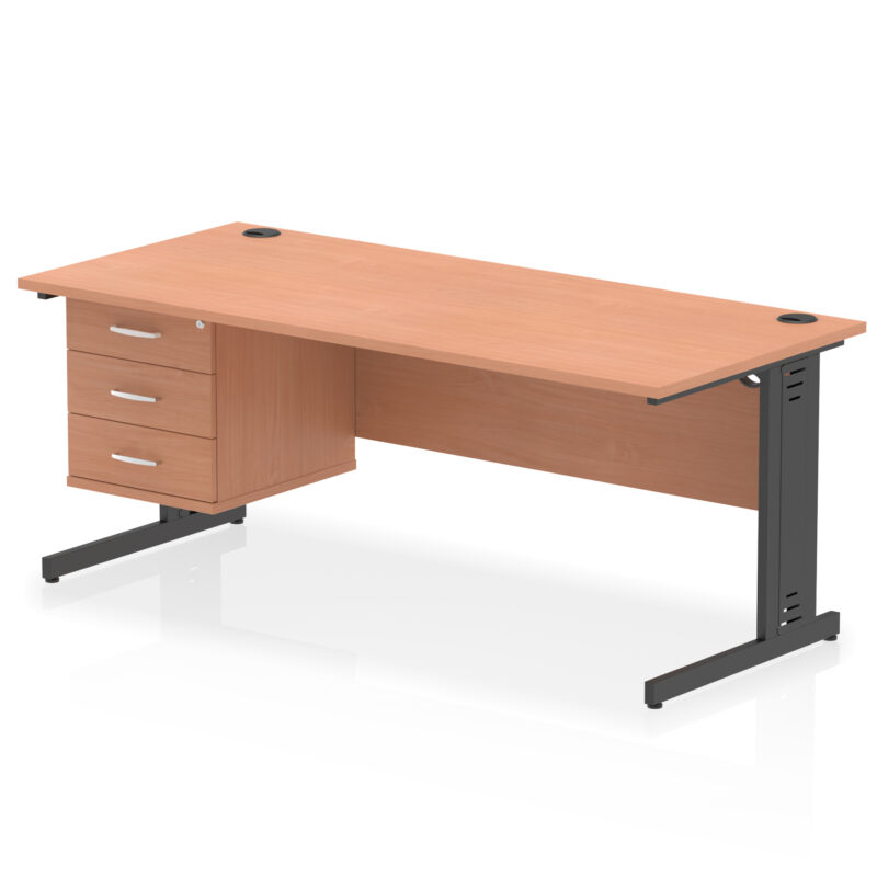 impulse 1800mm cable managed straight desk with single fixed pedestal