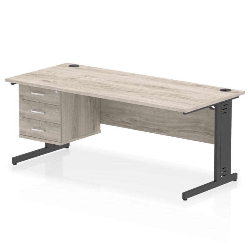 impulse 1800mm cable managed straight desk with single fixed pedestal