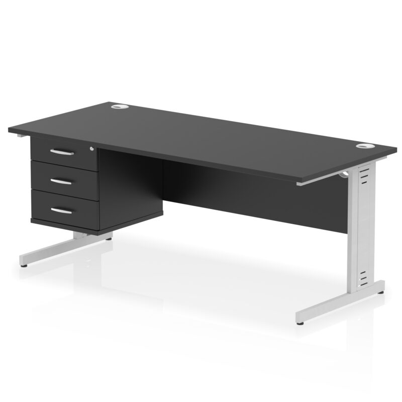impulse 1800mm cable managed straight desk with single fixed pedestal