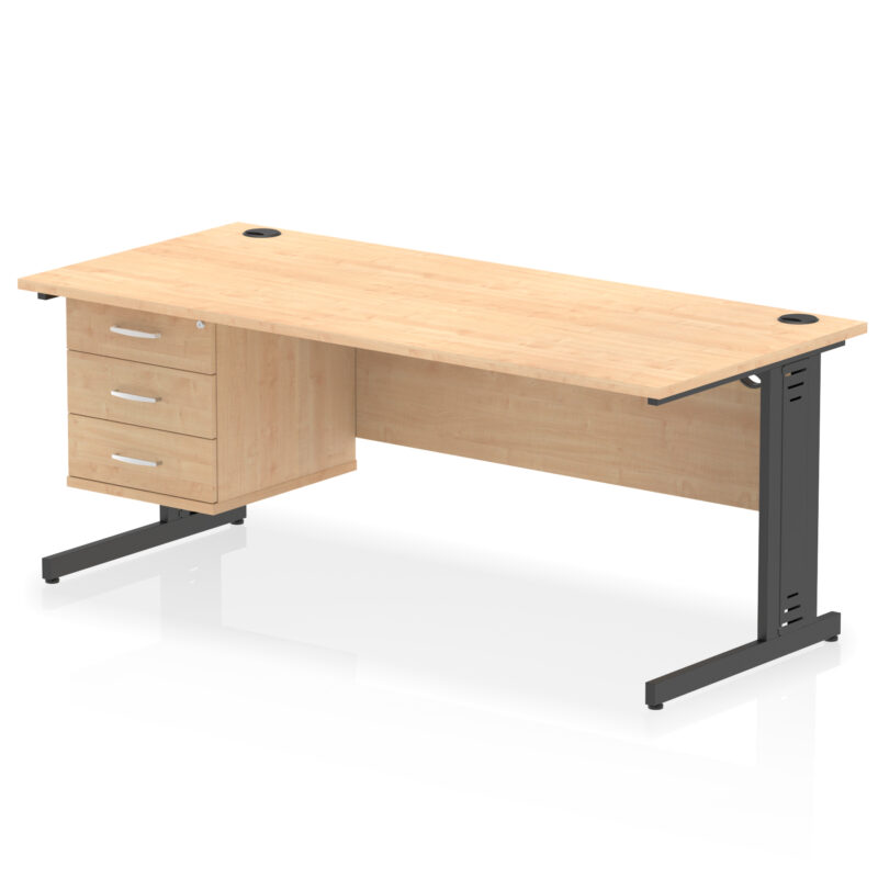 impulse 1800mm cable managed straight desk with single fixed pedestal