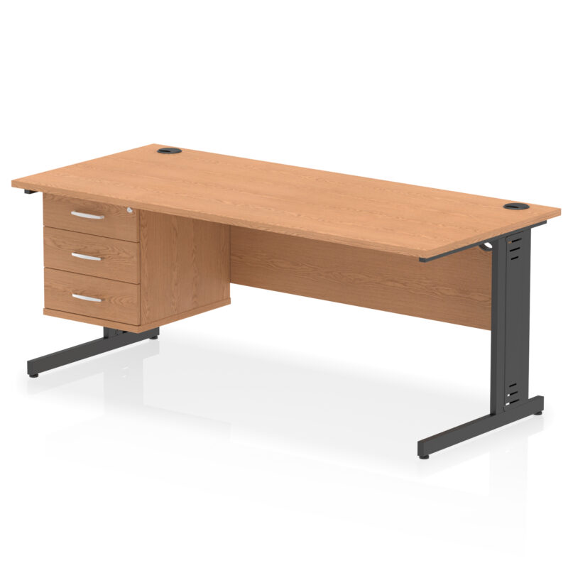 impulse 1800mm cable managed straight desk with single fixed pedestal
