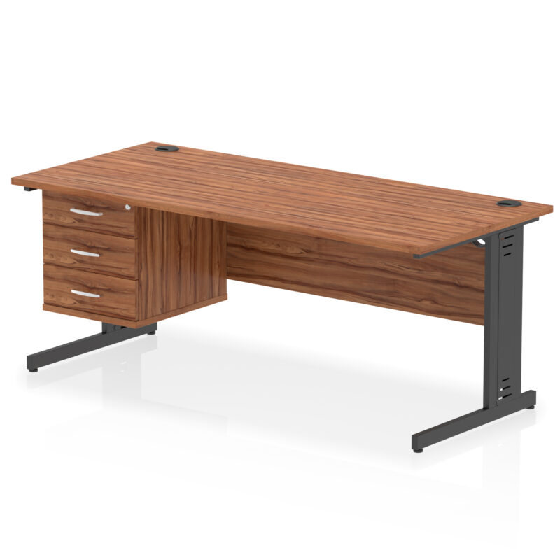 impulse 1800mm cable managed straight desk with single fixed pedestal