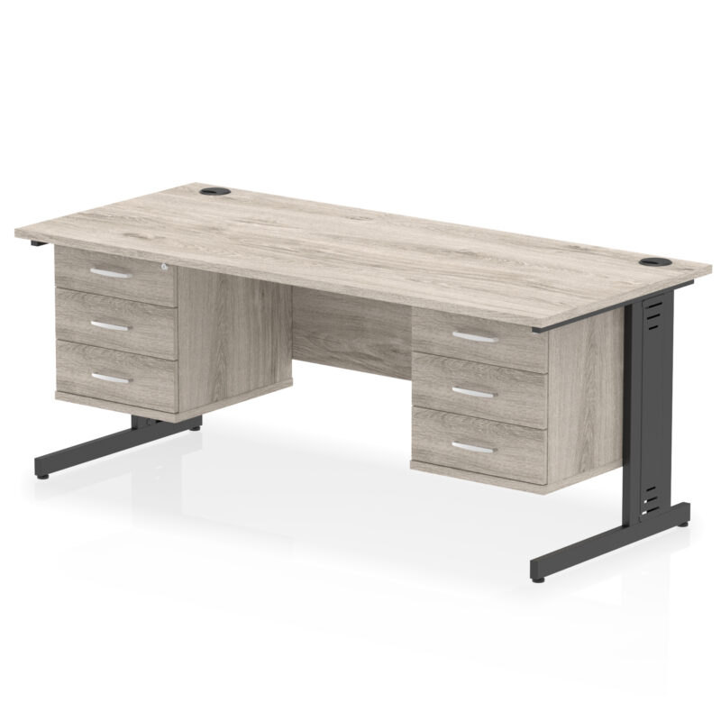 impulse 1800mm cable managed straight desk with two fixed pedestal
