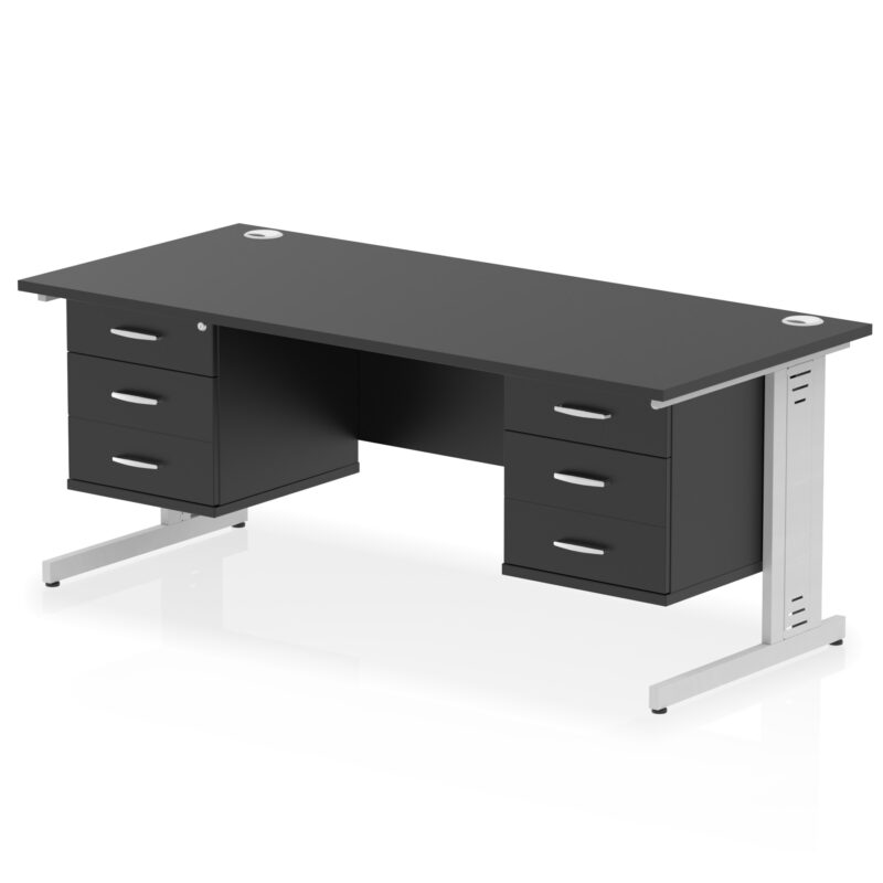 impulse 1800mm cable managed straight desk with two fixed pedestal
